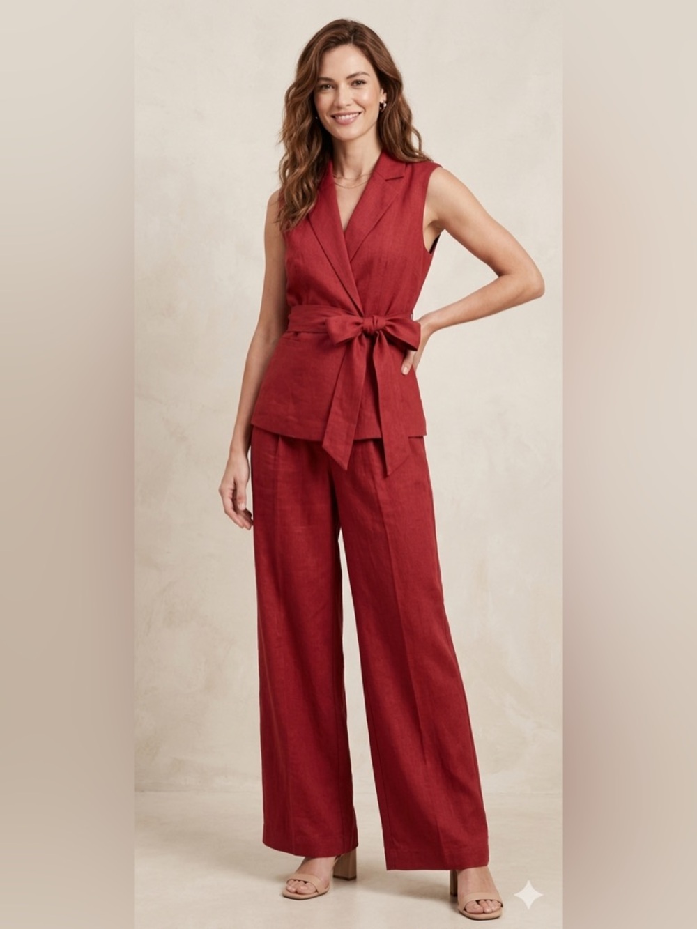 Banana Republic Red Wide Leg Jumpsuit Set